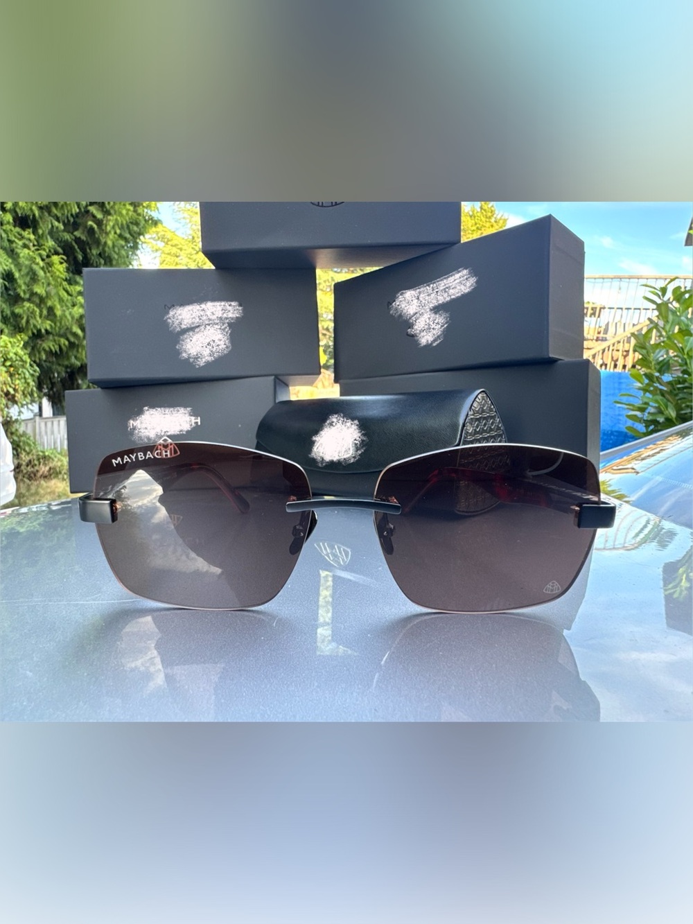 Men's Rimless Sunglasses in Dark Brown